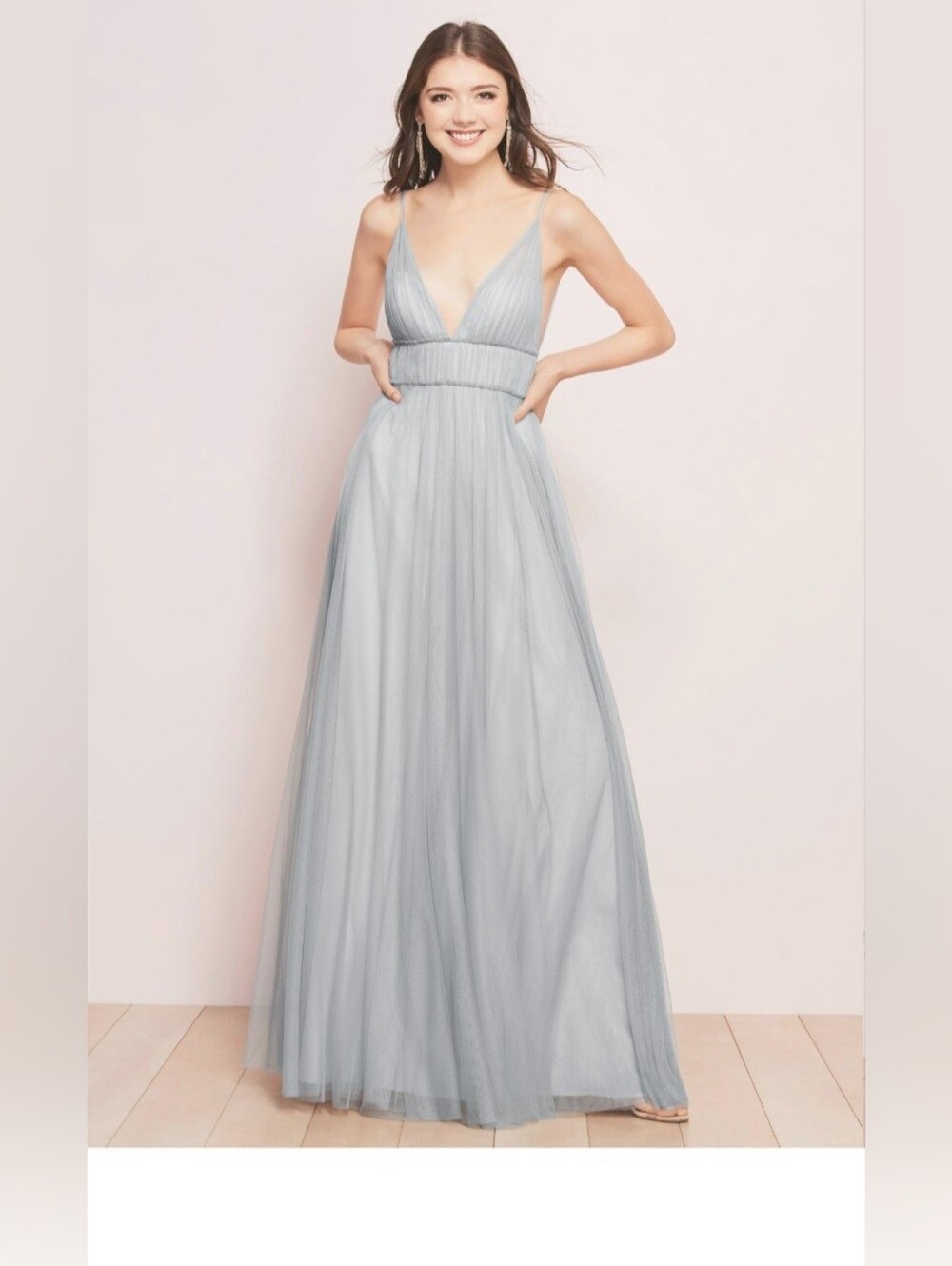 Jenny Yoo  Blue Sheer Sleeveless V Neck Full-Length Formal Shift Dress Size 4